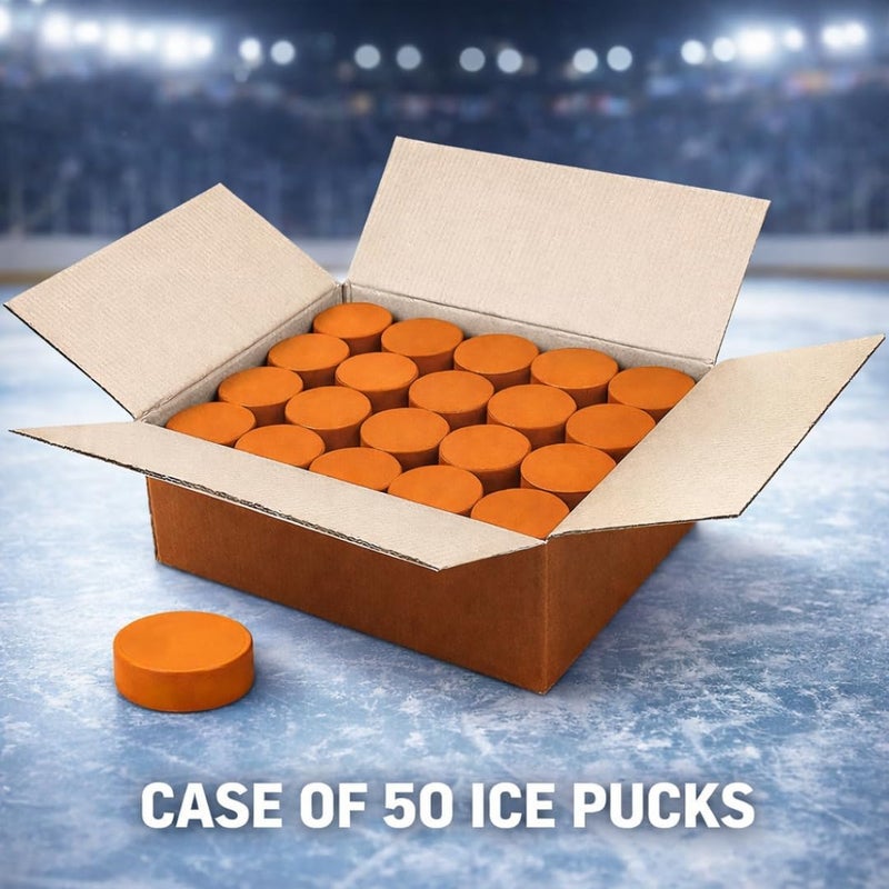 TronX Heavyweight Orange Training Hockey Pucks Case of 50, 10oz Ice Hockey Pucks with High-Density Rubber, Diamond-Textured, Strength & Stickhandling - 3" Diameter, Shooting & Passing Drills - Image 2